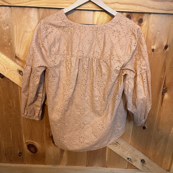 J. Jill Eyelet Lantern-Sleeve Blouse Women's Size M Button Front V-Neck Cotton - Picture 3 of 8